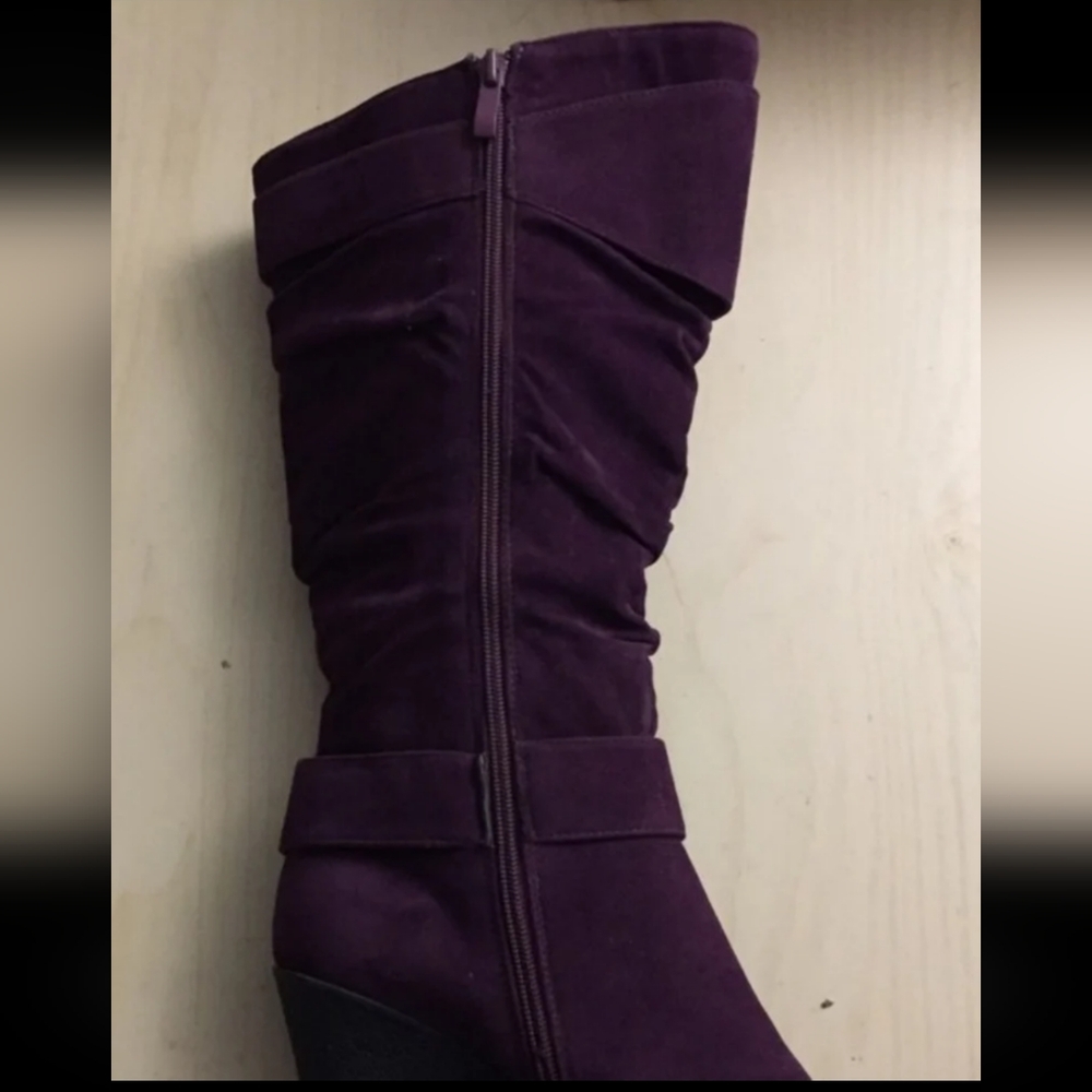 Women’s Purple Suede Wedge Boots - Picture 3 of 5